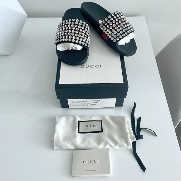 GUCCI Women's Crystal Embellished Slides Size 39IT (9US) Made in Italy - Picture 6 of 13